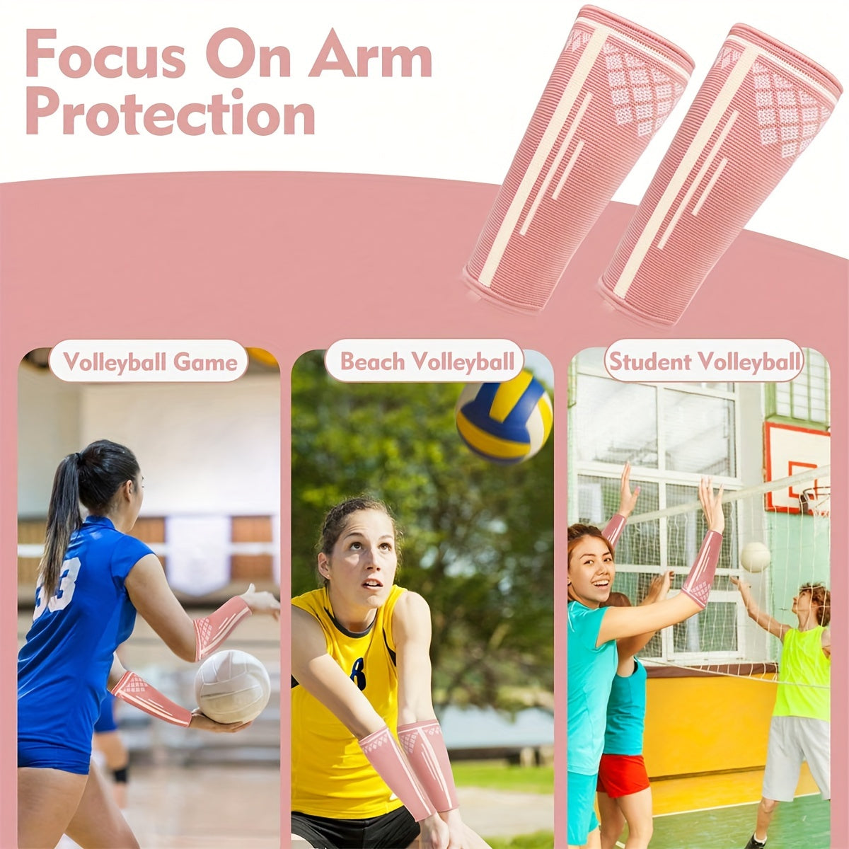 Volleyball Arm Sleeves with Protective Pads and Thumb Holes
