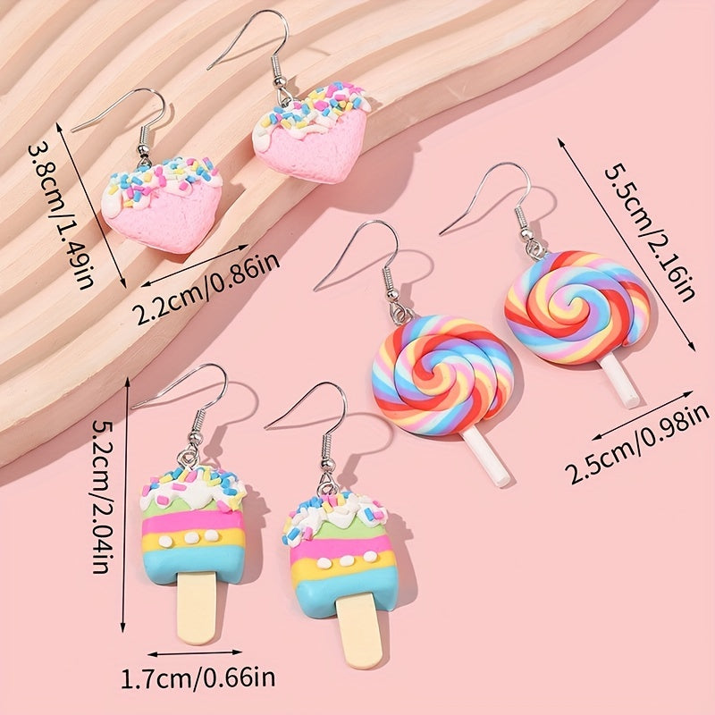 Cartoon Heart Lollipop Earrings for Kids