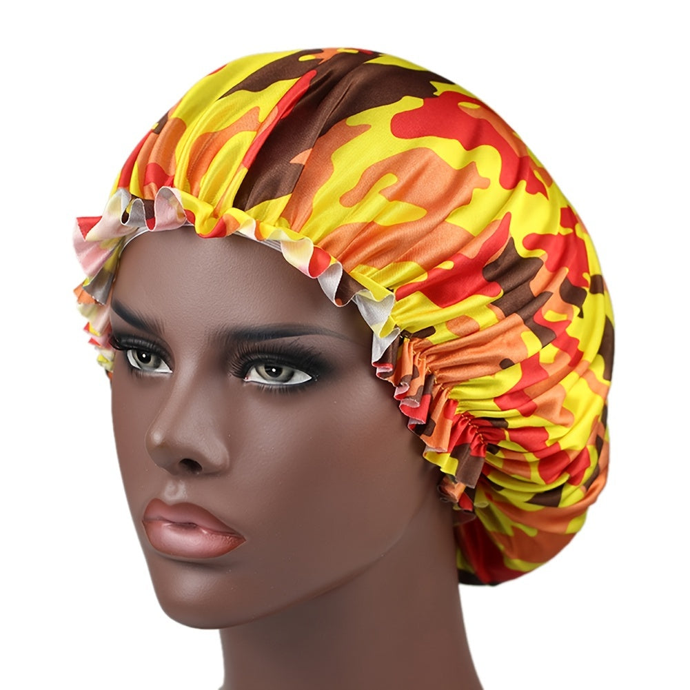 Camo Print Hair Caps Bonnet Sleep Night Hat with Trim Hair Cap