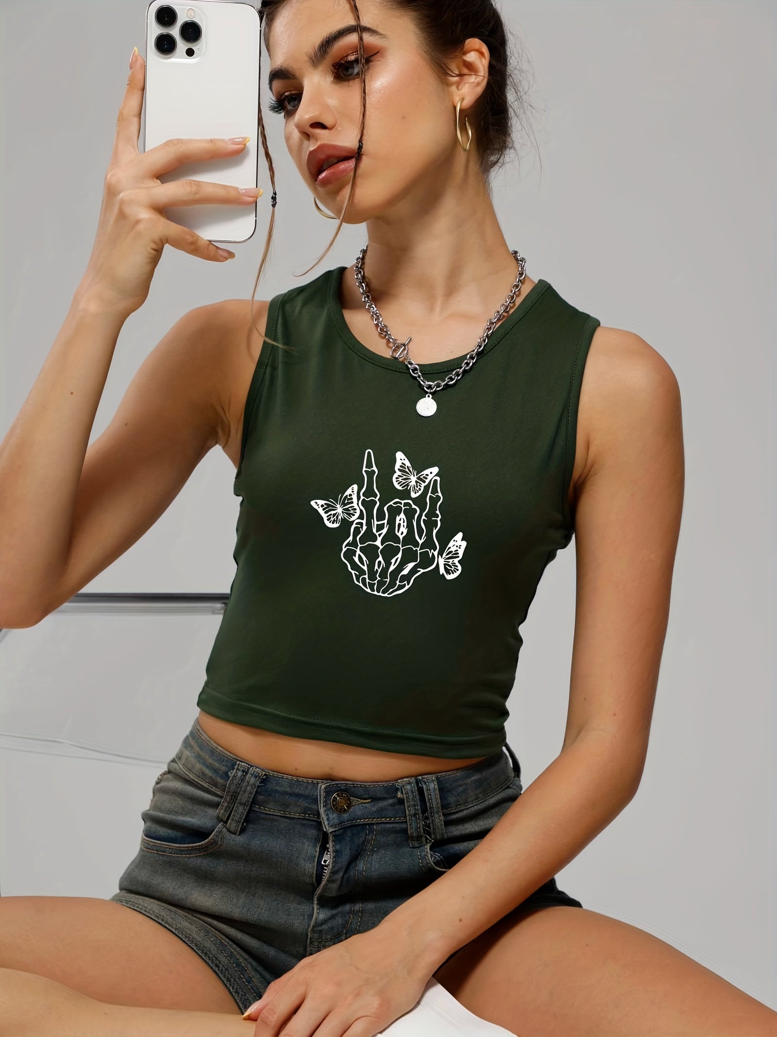 Skeleton Hand & Butterfly Tank Top