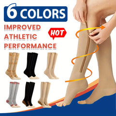 Copper Compression Socks 15-20 mmHg Knee High - Open Toe Zipper - Men & Women