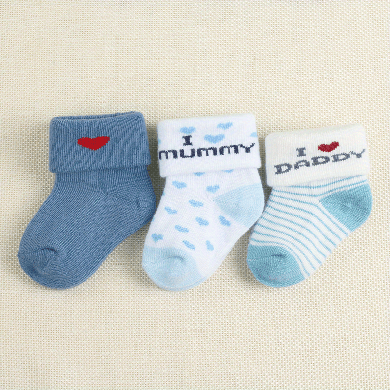3 Pairs of Boys' Socks 0-3 Months - I Love Dad and Mom