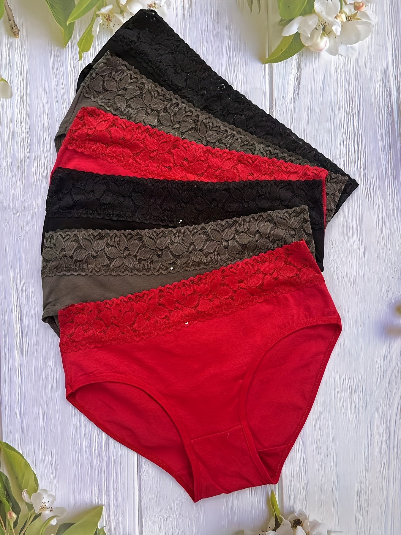 6pcs Lace Stitching Briefs Comfy & Breathable Intimates Panties