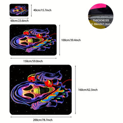 UV Light Flannel Luminous Rug Skull Pattern Non Slip Mat Bedroom Living Room