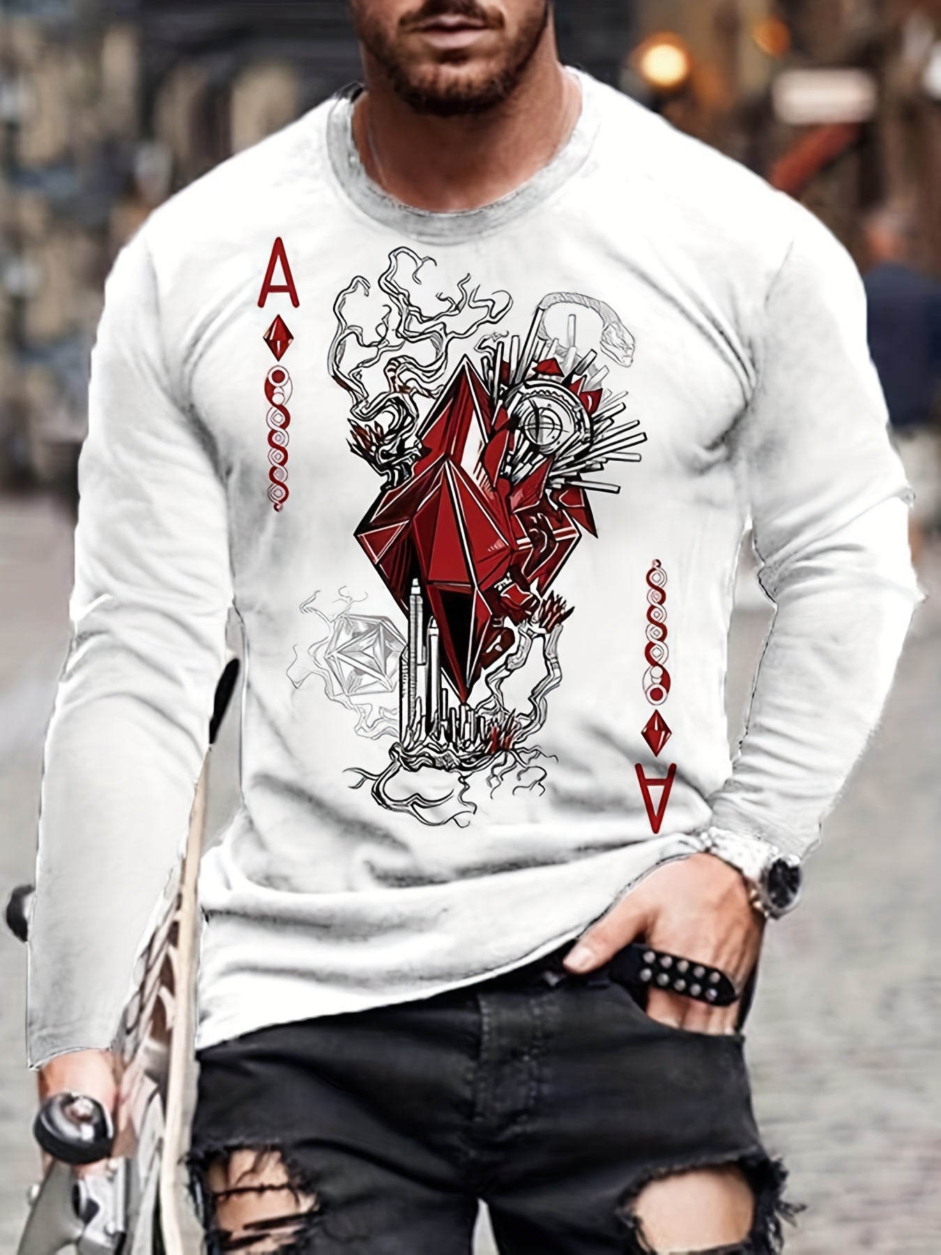 Poker Elements Men's Long Sleeve T-shirt for Spring Summer Autumn