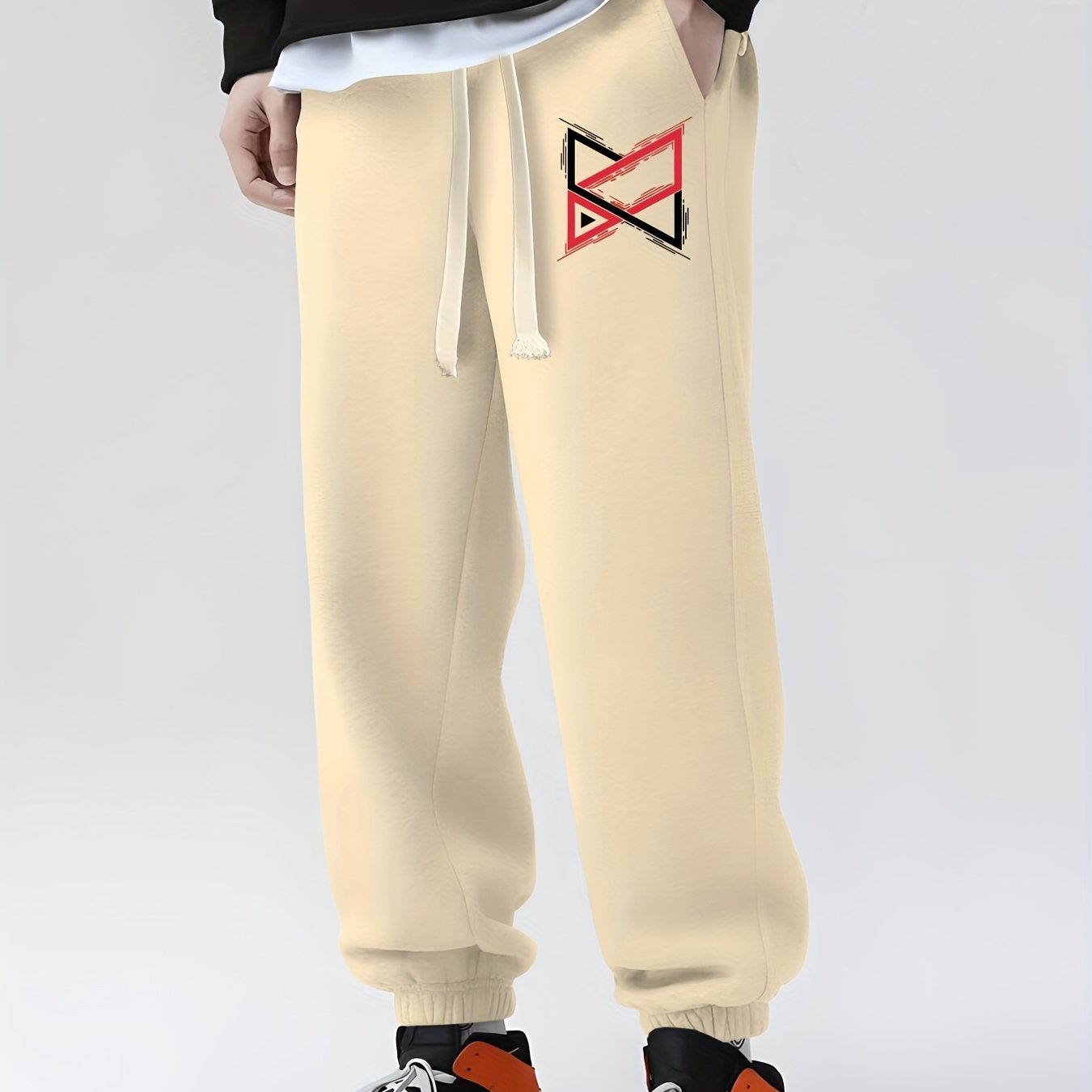 Geometric Pattern Drawstring Sweatpants Loose Fit Joggers Men Spring Autumn