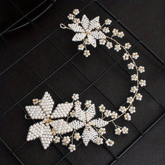 Pearl Tiara Braided Flower Headband Wedding Accessories