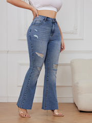 Women's Plus Washed Ripped High Rise Flared Leg Jeans