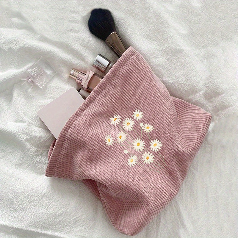 Flower Corduroy Cosmetic Bag Large Capacity