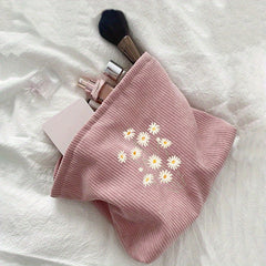 Flower Corduroy Cosmetic Bag Large Capacity