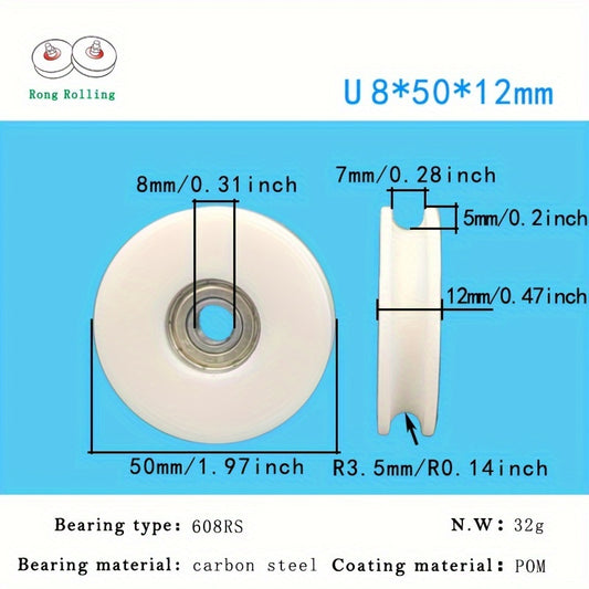 6pcs 2inch U Groove Plastic Coated Bearings 608RS POM Plastic Pulley Roller