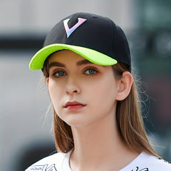 Hip Hop Baseball Cap V Patch Cotton Sun Hat Adjustable Unisex Couple Dad Hats