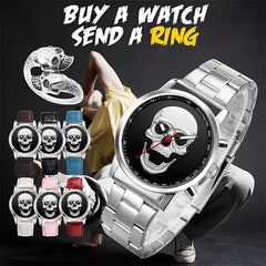 Skull Alloy Round Wrist Watch For Men And Women