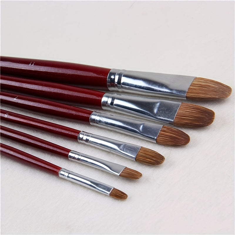 6pcs Weasel Hair Painting Brush Set Long Birch Rod Acrylic Drawing Art Supplies