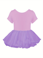 Girls Cotton Short Sleeve Tutu Dress Leotard for Dance