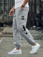Men's Casual Cargo Pants Loose Fit Solid Drawstring Joggers