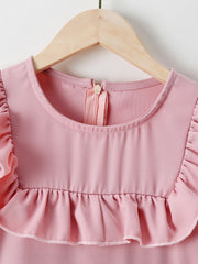 Girls Pink Lace Ruffle Patchwork Dress
