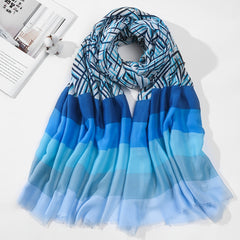 Casual Thin Scarf Frayed Edge Shawl Block Strip Print Sunscreen Head Wrap