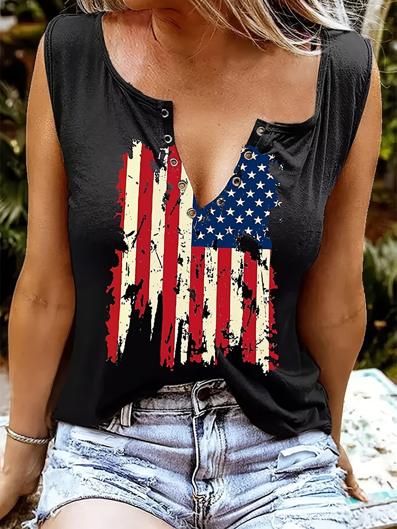 American Flag Print Tank Top Women's Clothing