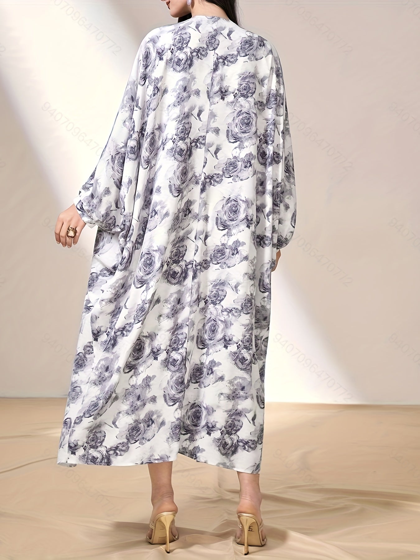 Floral Print 2pc Set Long Cardigan & Knotted Dress