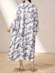 Floral Print 2pc Set Long Cardigan & Knotted Dress