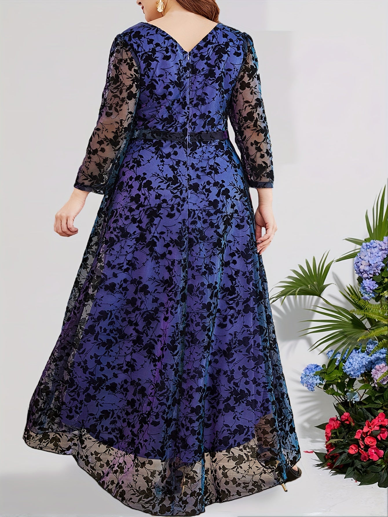 Floral Embroidered V Neck Maxi Dress