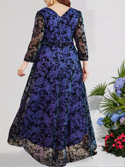Floral Embroidered V Neck Maxi Dress