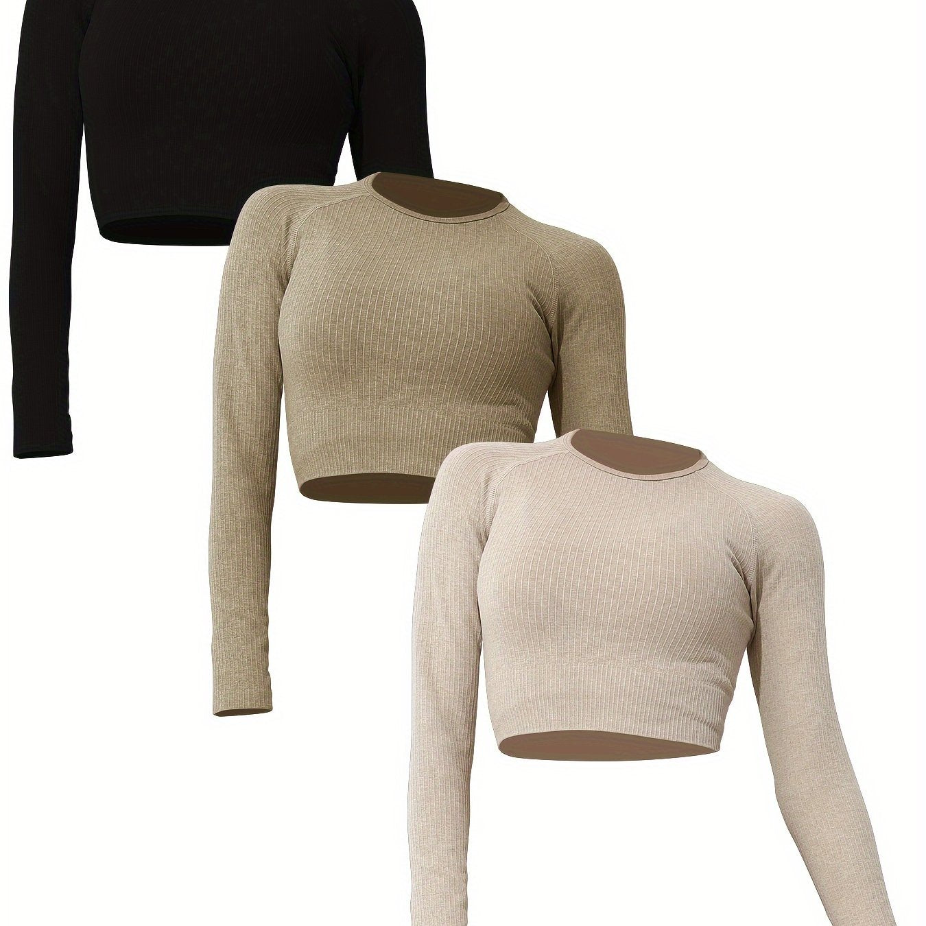 Slimming Ribbed Yoga Top Cropped Long Sleeve
