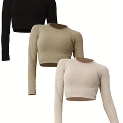 Slimming Ribbed Yoga Top Cropped Long Sleeve