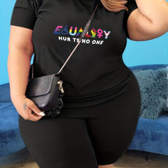 Rainbow Letter & Graphic Print Short Sleeve Top & Shorts Set