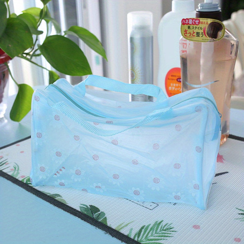Floral Print Cosmetic Bag Lightweight Zipper Transparent Handbag