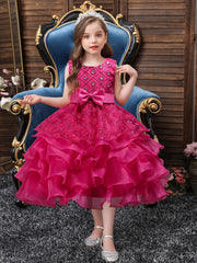 Girls Floral Embroidery Bowknot Sleeveless Princess Dress