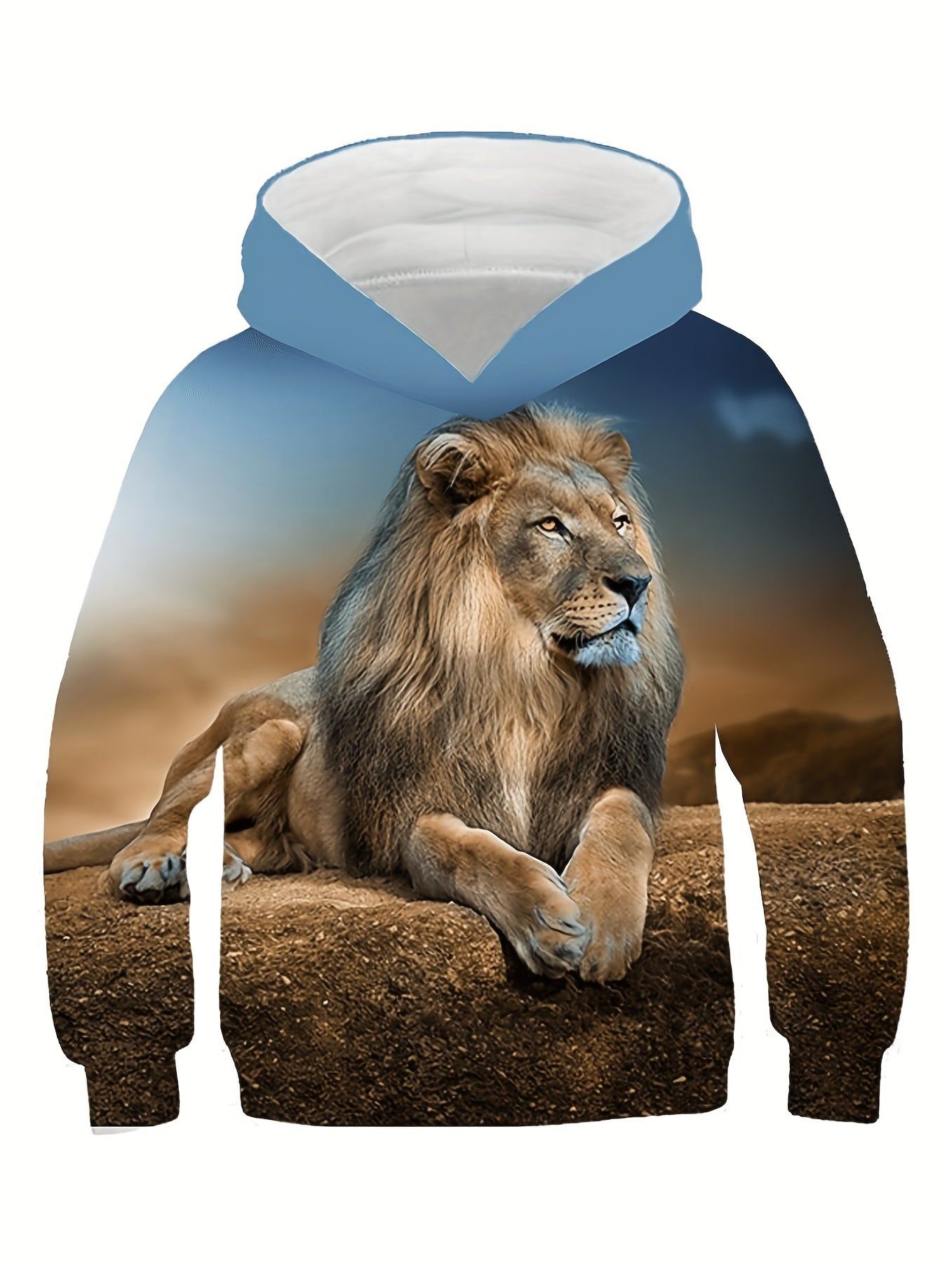Boys Hooded T Shirt Long Sleeve Hoodie Prairie Lion 3D Print
