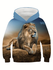 Boys Hooded T Shirt Long Sleeve Hoodie Prairie Lion 3D Print