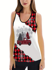 Christmas Snowflake & Plaid Tank Top & Leggings Set