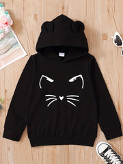 Girls' Cartoon Cat Bear Ear Hoodie Casual Sweatshirt Top