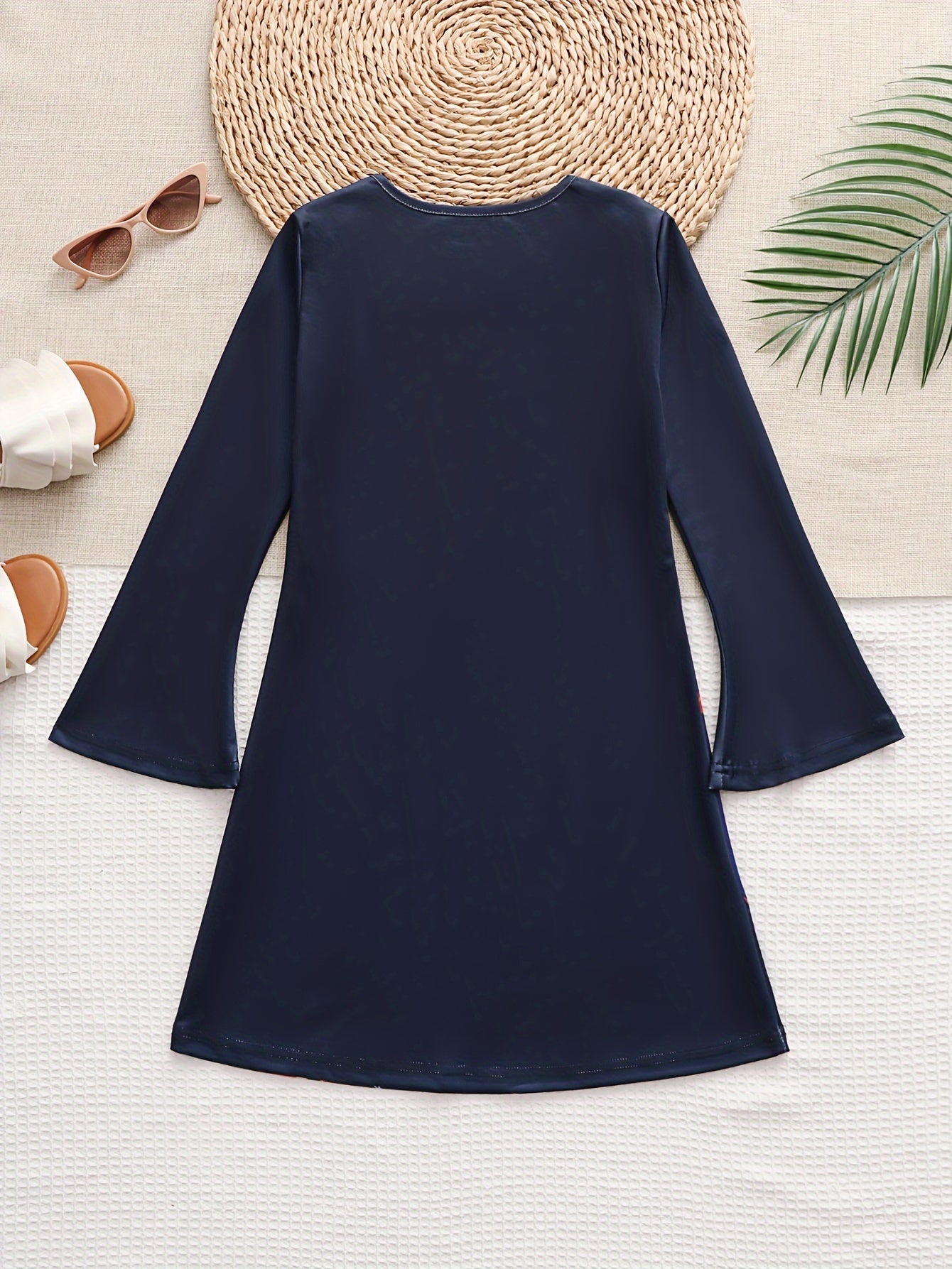Dreamy Kitty Graphic Crew Neck Long Sleeve Dress Girls Spring Fall