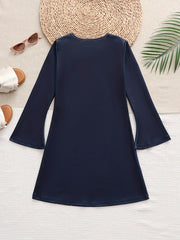 Dreamy Kitty Graphic Crew Neck Long Sleeve Dress Girls Spring Fall
