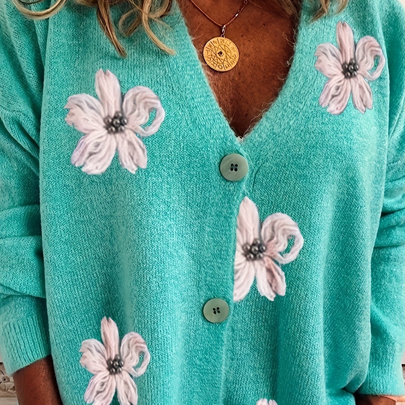 Flower Pattern Button Front Cardigan for Women