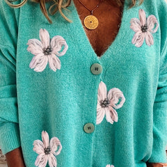 Flower Pattern Button Front Cardigan for Women
