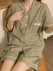 Lounge Set Lapel Buttons Top & Shorts