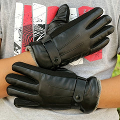 PU Leather Warm Gloves Coldproof Velvet Thickened Gloves