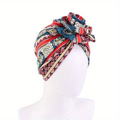 Boho Flower Decor Turban Cap Printed Bonnet Head Wrap Scarf Beanie