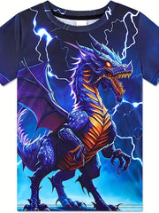 Boys' Dinosaur Graphic T Shirt Active & Stretchy Tee For Summer