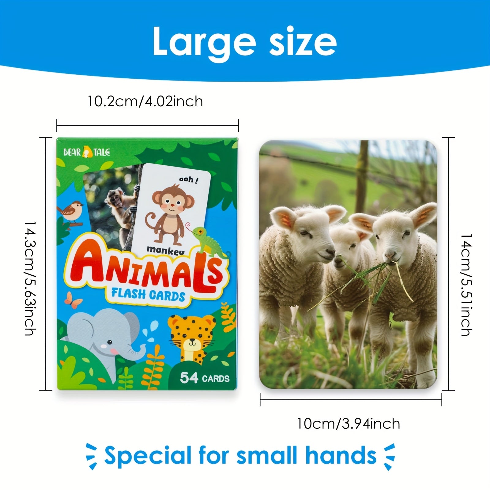 Animals Flashcards Real Photos & Cartoon Double Sided Baby Learning Cards