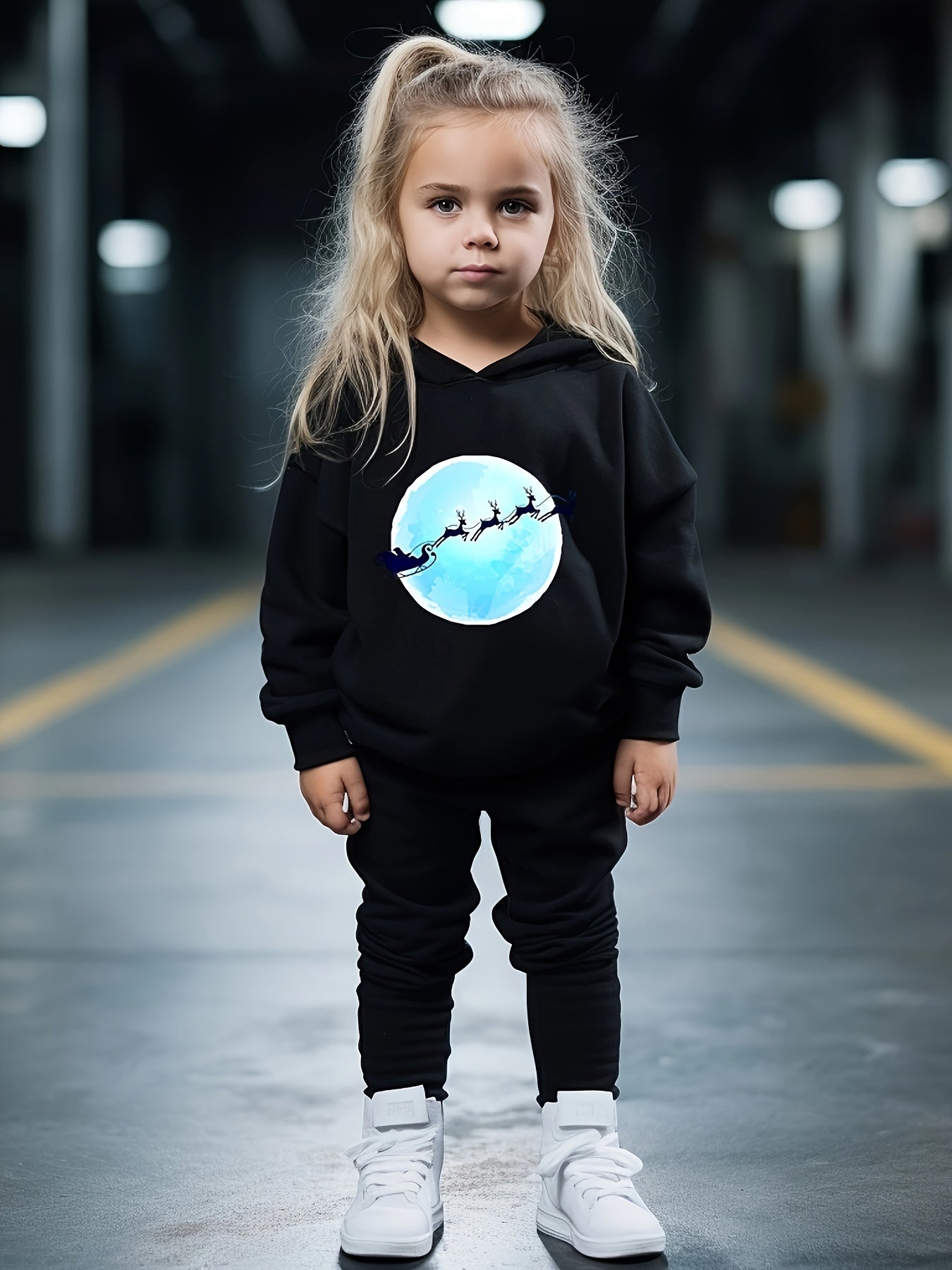 Christmas Night Print Outfits 2pcs Kids Hoodies Jogger Set