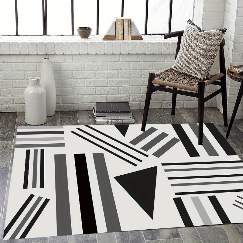 Fluffy Faux Wool Area Rug Non-slip Modern Striped Large Carpet