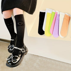 Girls Heart Pattern Knee High Stockings Straight Socks