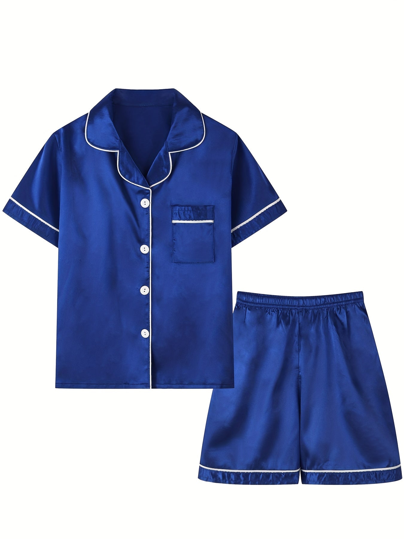 Soft Satin Pajama Set Button Down Top with Shorts