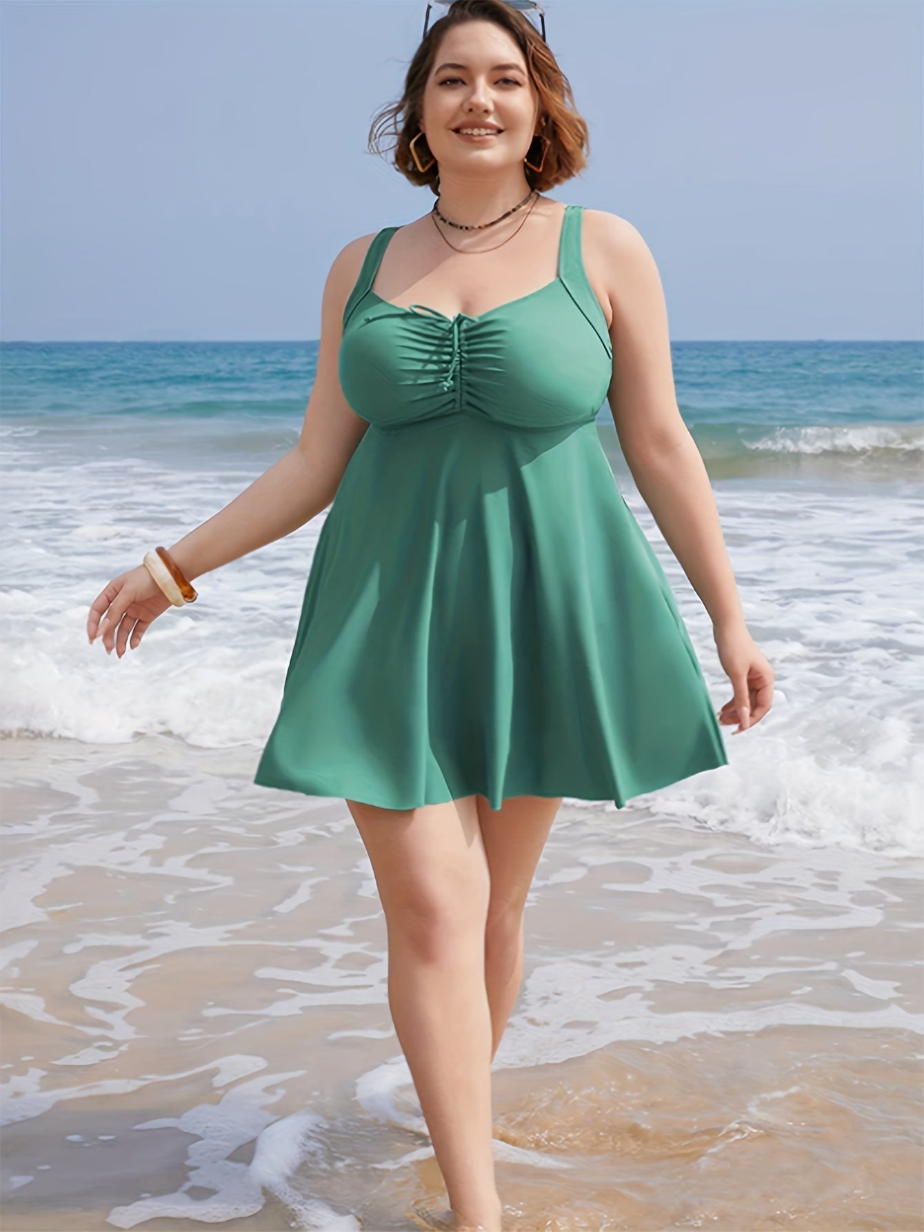 Vacay Tankini Set Lace Ruched Cami Dress & Panty Swimsuit